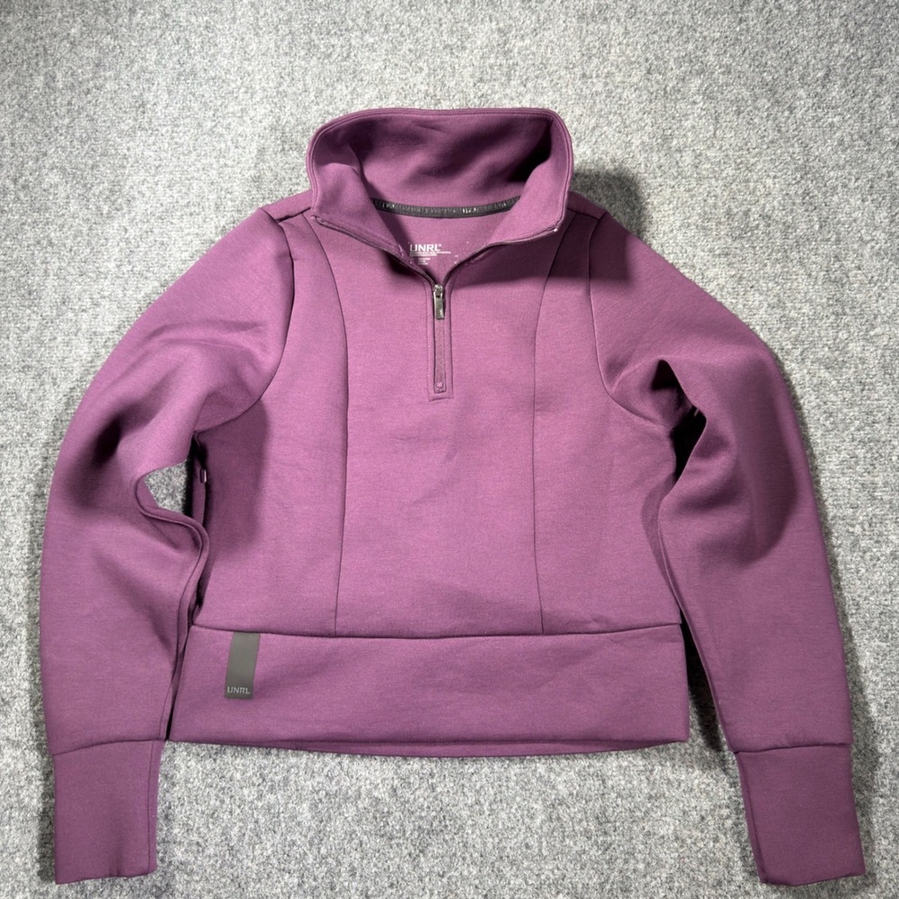 UNRL LuxBreak Half-Zip Pullover Women's XS Plum Purple Cropped Mock Neck